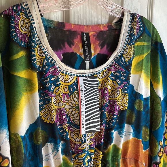 NWT AMERICAN LEISURE COLORFUL FLORAL PRINT CAFTAN ONE SIZE - Picture 5 of 9